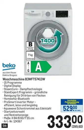 Metro beko Waschmaschine B3WFT57413W Angebot