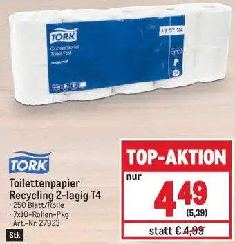 Metro TORK Toilettenpapier Recycling 2-lagig T4 • 250 Blatt/Rolle - 7x10-Rollen-Pkg Angebot