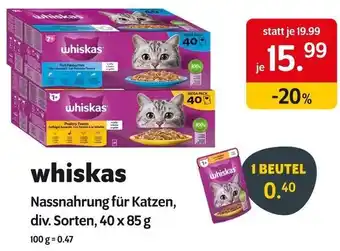 Das Futterhaus whiskas Nassnahrung für Katzen, div. Sorten, 40 x 85 g Angebot