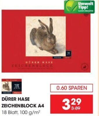 Libro DÜRER HASE ZEICHENBLOCK A4 18 Blatt, 100 g/m² Angebot