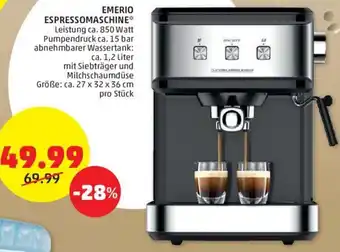 PENNY EMERIO ESPRESSOMASCHINE* ca. 1,2 Liter mit Siebträger und Milchschaumdüse Größe: ca. 27 x 32 x 36 cm pro Stück Angebot