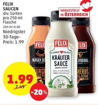 PENNY FELIX SAUCEN div. Sorten pro 250 ml Flasche Angebot
