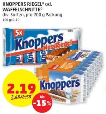 PENNY KNOPPERS RIEGEL* od. WAFFELSCHNITTE* div. Sorten, pro 200 g Packung Angebot