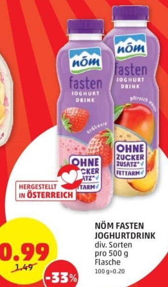 PENNY NÖM FASTEN JOGHURTDRINK div. Sorten pro 500 g Flasche Angebot