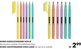 Libro KORES KUGELSCHREIBER KOR-M Set 6er-Etui, pastell, Schreibfarbe blau KORES LEUCHTMARKER HIGH-LINER Set 6er-Etui, pastell Angebot