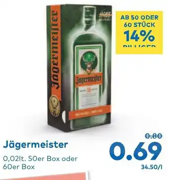 T&G Jägermeister 0,02lt. 50er Box oder 60er Box Angebot