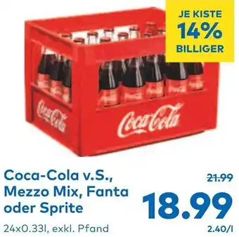 T&G Coca-Cola v.S., Mezzo Mix, Fanta oder Sprite 24x0.33L, exkl. Pfand Angebot