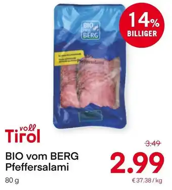 MPreis Tirol BIO vom BERG Pfeffersalami 80 g Angebot