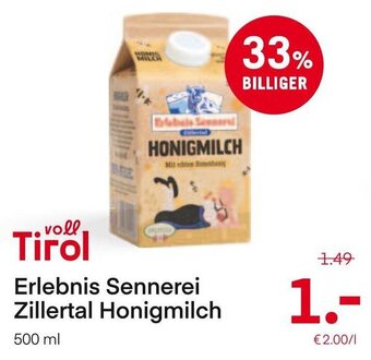 MPreis Erlebnis Sennerei Zillertal Honigmilch 500 ml Angebot