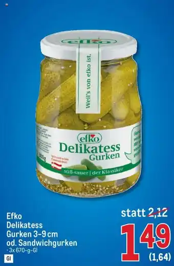Metro Efko Delikatess Gurken 3-9 cm Od. Sandwichgurken Angebot