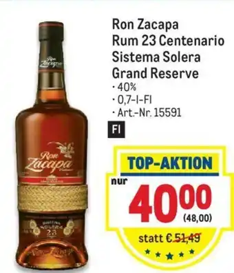 Metro Ron Zacapa Rum 23 Centenario Sistema Solera Grand Reserve 40% Angebot