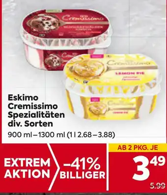Billa Eskimo Cremissimo Spezialitäten div. Sorten 900 ml- 1000 ml Angebot