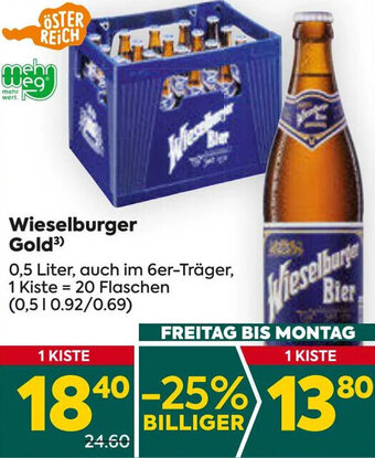 Billa Wieselburger Gold ³) 0,5 Liter, auch im 6er-Träger, Angebot