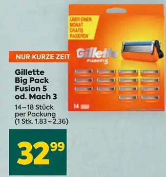 Billa Gillette Big Pack Fusion 5 od. Mach 3 14-18 Stück Angebot