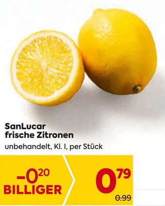 Billa SanLucar frische Zitronen unbehandelt, Kl. I, per Stück Angebot