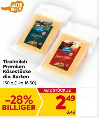 Billa Tirolmilch Premium Käsestücke div. Sorten 150 g Angebot