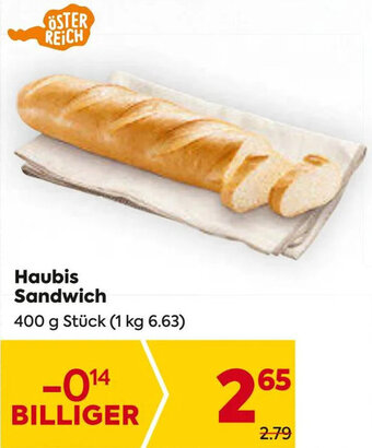 Billa Haubis Sandwich 400 g Stück Angebot