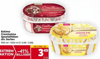 Billa Eskimo Cremissimo Spezialitäten div. Sorten 900 ml- 1300 ml Angebot