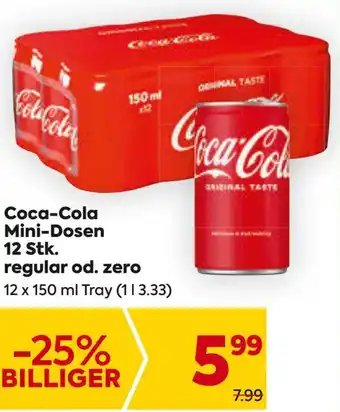 Billa Coca-Cola Mini-Dosen 12 Stk. regular od. zero 12 x 150 ml Angebot