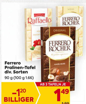 Billa Ferrero Pralinen-Tafel div. Sorten 90 g Angebot