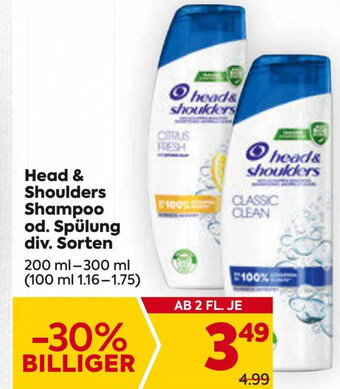 Billa Head & Shoulders Shampoo od. Spülung div. Sorten 200 ml- 300 ml Angebot