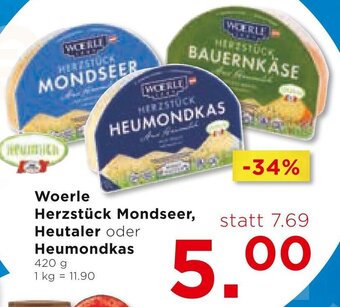 Unimarkt Woerle Herzstück Mondseer, Heutaler oder Heumondkas 420 g Angebot
