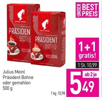 Sutterlüty Julius Meinl Präsident Bohne oder gemahlen 500 g Angebot