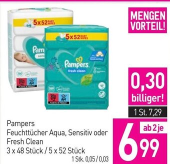 Sutterlüty Pampers Feuchttücher Aqua, Sensitiv oder Fresh Clean 3 x 48 Stück/5 x 52 Stück Angebot