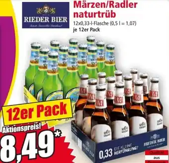 Norma RIEDER BIER Märzen/Radler naturtrüb 12x0,33-1-Flasche (0,5 1 = 1,07) je 12er Pack Angebot