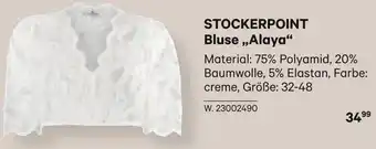 BayWa STOCKERPOINT Bluse ,,Alaya" Material: 75% Polyamid, 20% Baumwolle, 5% Elastan, Farbe: creme, Größe: 32-48 Angebot