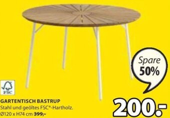 JYSK GARTENTISCH BASTRUP Stahl und geöltes FSC®-Hartholz. Ø120 x H74 cm Angebot