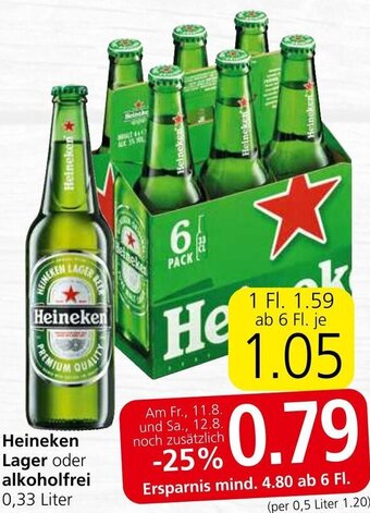 Spar Heineken Lager oder alkoholfrei 0,33 Liter Angebot