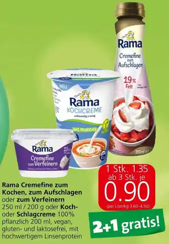 Spar Rama Cremefine zum Kochen, zum Aufschlagen oder zum Verfeinern 250 ml/200 g oder Koch-oder Schlagcreme 100% pflanzlich 200ml Angebot