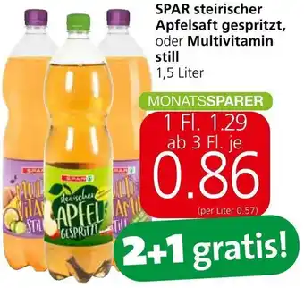 Spar SPAR steirischer Apfelsaft gespritzt, oder Multivitamin 1,5 Liter Angebot