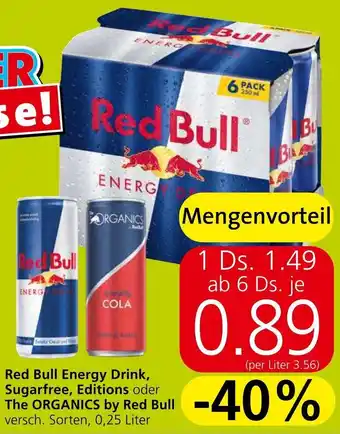 Spar Red Bull Energy Drink, Sugarfree, Editions oder The ORGANICS by Red Bull versch. Sorten, 0,25 Liter Angebot