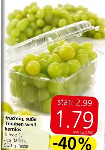 Spar fruchtig, süße Trauben weiß kernlos Klasse 1, aus Italien, 500-g-Tasse Angebot