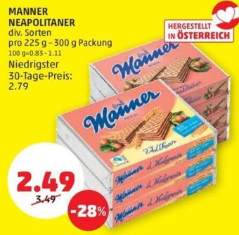 PENNY MANNER NEAPOLITANER div. Sorten pro 225 g-300 g Packung Angebot