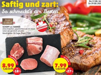 PENNY SCHOPF od. KARREE ohne Knochen, geschnitten od. im Stück natur od. gewürzt, pro Kilo Angebot
