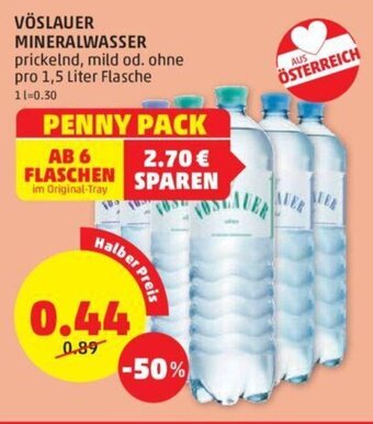 PENNY VÖSLAUER MINERALWASSER prickelnd, mild od. ohne pro 1,5 Liter Flasche Angebot