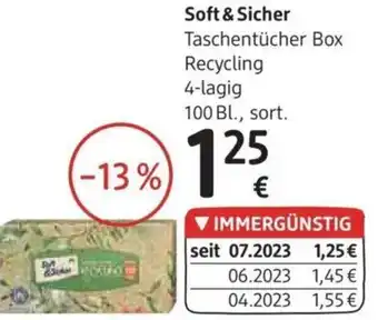 dm Soft & Sicher Taschentücher Box Recycling 4-lagig 100 Bl., sort. Angebot