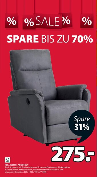JYSK RELAXSESSEL ABILDSKOV B75 x H102 x T89 cm Angebot