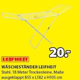 JYSK WÄSCHESTÄNDER LEIFHEIT Stahl. 18 Meter Trockenleine. Maße ausgeklappt B55 x L182 x H105 cm Angebot