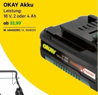 Lagerhaus OKAY Akku Leistung: 18 V, 2 oder 4 Ah Angebot