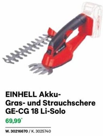 Lagerhaus EINHELL Akku-Gras- und Strauchschere GE-CG 18 Li-Solo Angebot