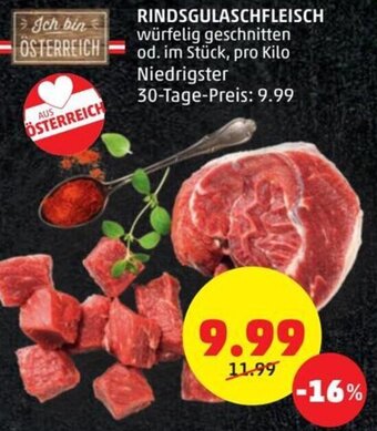 PENNY RINDSGULASCHFLEISCH würfelig geschnitten od. im Stück, pro Kilo Angebot