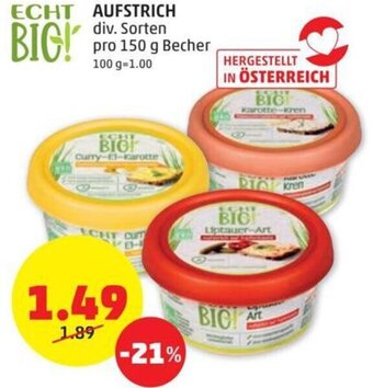 PENNY AUFSTRICH div. Sorten pro 150 g Becher Angebot