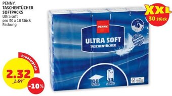 PENNY PENNY. TASCHENTÜCHER SOFTPACKS Ultra soft pro 30 x 10 Stück Packung Angebot