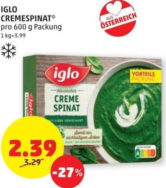 PENNY IGLO CREMESPINAT* pro 600 g Packung Angebot
