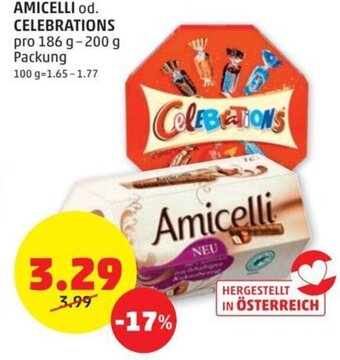 PENNY AMICELLI od. CELEBRATIONS pro 186 g-200 g Packung Angebot