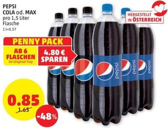 PENNY PEPSI COLA od. MAX pro 1,5 Liter Angebot